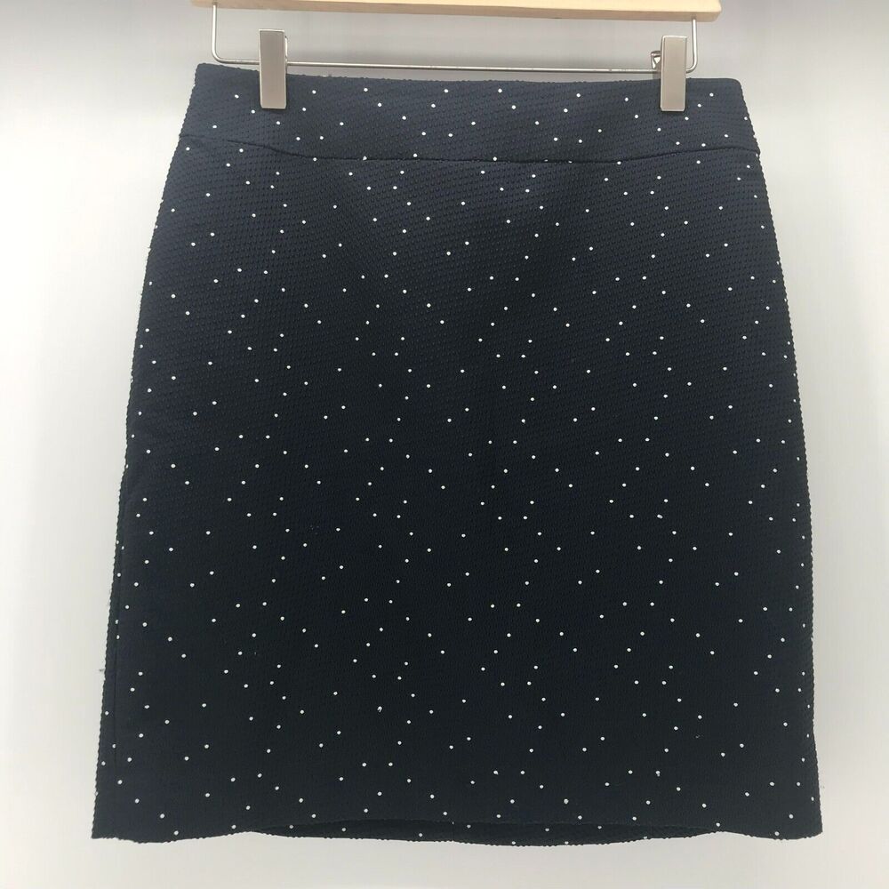 Ann Taylor Skirt Womens 8P 8 Petite Black White Embroidered Polka Dot Pencil